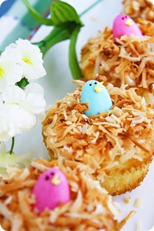 Aren't these nest cupcakes cute? The birds look so stupid and delicious. I Eat you! 